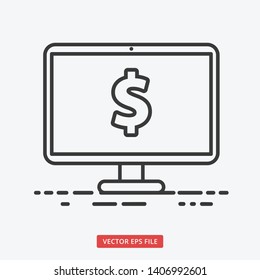 Dollar symbol on computer screen outlined modern business icon