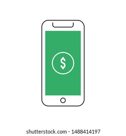 Dollar symbol on smartphone screen. Symbol of mobile commerce.
