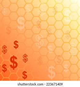 $ dollar symbol on summer orange background (vector)