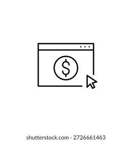 Símbolo de dólar en la página de Web. Pago digital, coste de Suscripción. Icono de Vector de trazo perfecto y editable