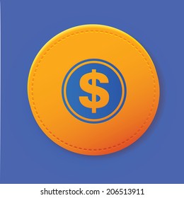 Dollar symbol on yellow button,vector
