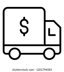 Dollar symbol over van is icon for armored car