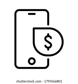 Símbolo de dólar colocado encima del smartphone. Vector de línea. Aislar sobre fondo blanco.