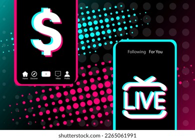 Dollar symbol in popular social network style. Live. Make money with social media. Financial concept. Vector illustration. EPS10