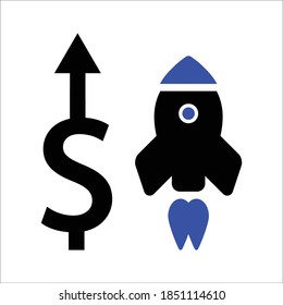 Símbolo del dólar con icono del cohete