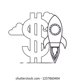 dollar symbol with rocket isolated icon