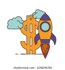 dollar symbol with rocket isolated icon