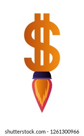 dollar symbol with rocket isolated icon