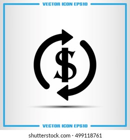Dollar symbol with rotation arrows icon vector EPS 10, abstract sign circular motion process flat design,  illustration modern isolated badge for infographic, website or app.