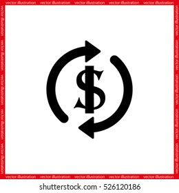 Dollar symbol with rotation arrows icon vector EPS 10, abstract sign circular motion process flat design,  illustration modern isolated badge for infographic, website or app.