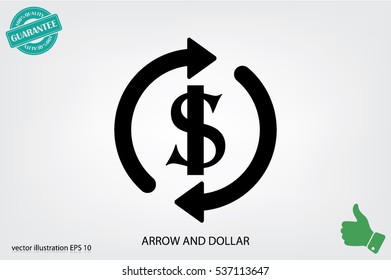 Dollar symbol with rotation arrows icon vector EPS 10, abstract sign circular motion process flat design,  illustration modern isolated badge for infographic, website or app.