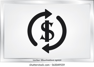 Dollar symbol with rotation arrows icon vector EPS 10, abstract sign circular motion process flat design,  illustration modern isolated badge for infographic, website or app .