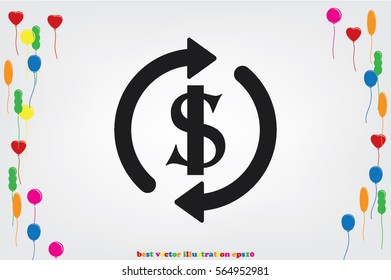 Dollar symbol with rotation arrows icon vector EPS 10, abstract sign circular motion process flat design,  illustration modern isolated badge for infographic, website or app 
