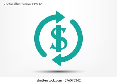 Dollar symbol with rotation arrows icon vector EPS 10, abstract sign circular motion process flat design,  illustration modern isolated badge for infographic, website or app 