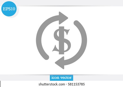 Dollar symbol with rotation arrows icon vector EPS 10, abstract sign circular motion process flat design,  illustration modern isolated badge for infographic, website or app 