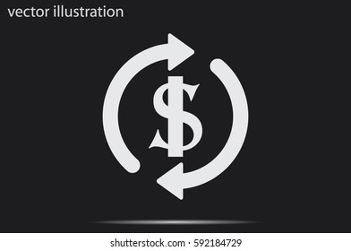 Dollar symbol with rotation arrows icon vector EPS 10, abstract sign circular motion process flat design,  illustration modern isolated badge for infographic, website or app 