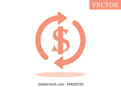 Dollar symbol with rotation arrows icon vector EPS 10, abstract sign circular motion process flat design,  illustration modern isolated badge for infographic, website or app 