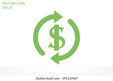 Dollar symbol with rotation arrows icon vector EPS 10, abstract sign circular motion process flat design,  illustration modern isolated badge for infographic, website or app 