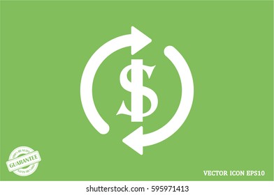 Dollar symbol with rotation arrows icon vector EPS 10, abstract sign circular motion process flat design,  illustration modern isolated badge for infographic, website or app.