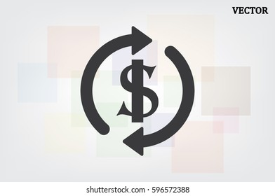 Dollar symbol with rotation arrows icon vector EPS 10, abstract sign circular motion process flat design,  illustration modern isolated badge for infographic, website or app.