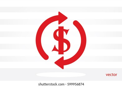 Dollar symbol with rotation arrows icon vector EPS 10, abstract sign circular motion process flat design,  illustration modern isolated badge for infographic, website or app.