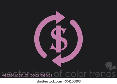 Dollar symbol with rotation arrows icon vector EPS 10, abstract sign circular motion process flat design,  illustration modern isolated badge for infographic, website or app 