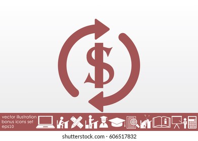 Dollar symbol with rotation arrows icon vector EPS 10, abstract sign circular motion process flat design,  illustration modern isolated badge for infographic, website or app.