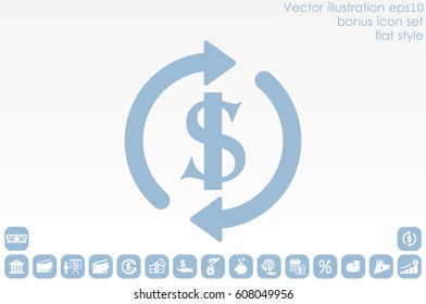 Dollar symbol with rotation arrows icon vector EPS 10, abstract sign circular motion process flat design,  illustration modern isolated badge for infographic, website or app.