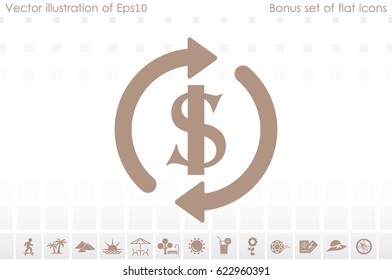 Dollar symbol with rotation arrows icon vector EPS 10, abstract sign circular motion process flat design,  illustration modern isolated badge for infographic, website or app.