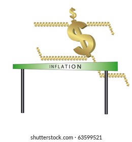 dollar symbol run through hurdles isolated over a white background