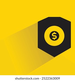 dollar symbol and shield icon with shadow on yellow background