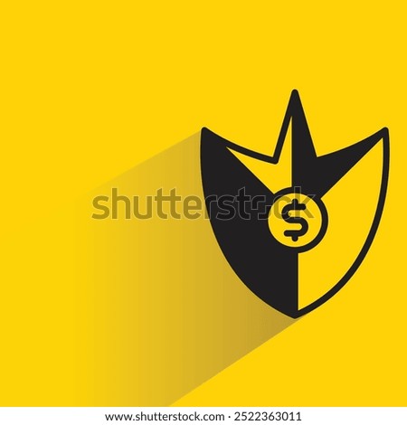 dollar symbol and shield icon with shadow on yellow background