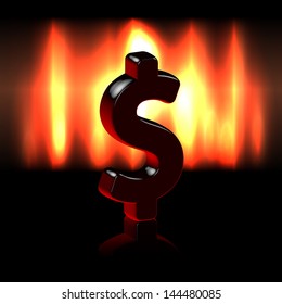 Dollar symbol sign over fire  vector illustration background