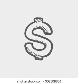 Dollar Symbol Sketch Icon For Web And Mobile. Hand Drawn Vector Dark Grey Icon On Light Grey Background.