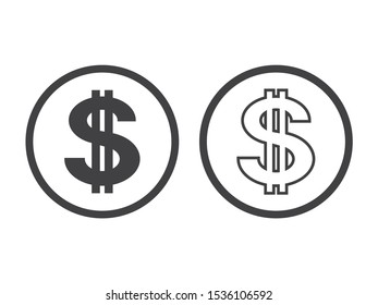 dollar symbol with two vertical lines isolated on white background. Vector illustration.