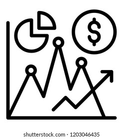 Dollar symbol with upward arrow and pie chart showing the icon of financial analysis 