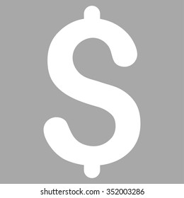 Dollar Symbol vector icon. Style is flat symbol, white color, rounded angles, silver background.