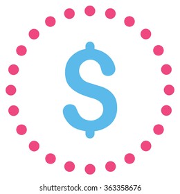 Dollar Symbol vector icon. Style is bicolor flat circled symbol, pink and blue colors, rounded angles, white background.