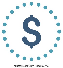 Dollar Symbol vector icon. Style is bicolor flat circled symbol, cyan and blue colors, rounded angles, white background.