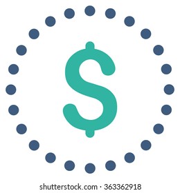 Dollar Symbol vector icon. Style is bicolor flat circled symbol, cobalt and cyan colors, rounded angles, white background.