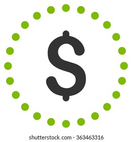 Dollar Symbol vector icon. Style is bicolor flat circled symbol, eco green and gray colors, rounded angles, white background.