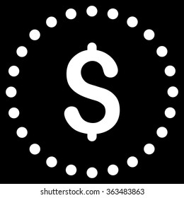Dollar Symbol vector icon. Style is flat circled symbol, white color, rounded angles, black background.