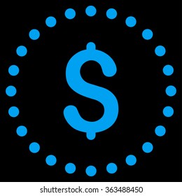 Dollar Symbol vector icon. Style is flat circled symbol, blue color, rounded angles, black background.