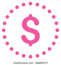 Dollar Symbol vector icon. Style is flat circled symbol, pink color, rounded angles, white background.