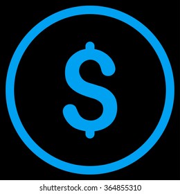 Dollar Symbol vector icon. Style is flat circled symbol, blue color, rounded angles, black background.