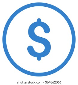 Dollar Symbol vector icon. Style is flat circled symbol, cobalt color, rounded angles, white background.