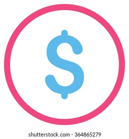 Dollar Symbol vector icon. Style is bicolor flat circled symbol, pink and blue colors, rounded angles, white background.