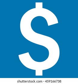 Dollar Symbol vector icon. Style is flat symbol, white color, blue background.