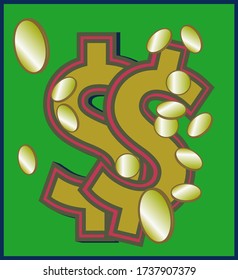 Dollar symbol of yellow on a green background with shadow.