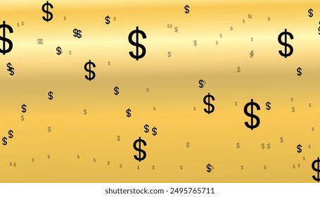 Dollar symbols of different sizes and opacity seamless background pattern vector illustration.